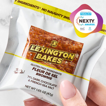 Lexington Bakes Fleur de Sel brownie in packaging, held in hand