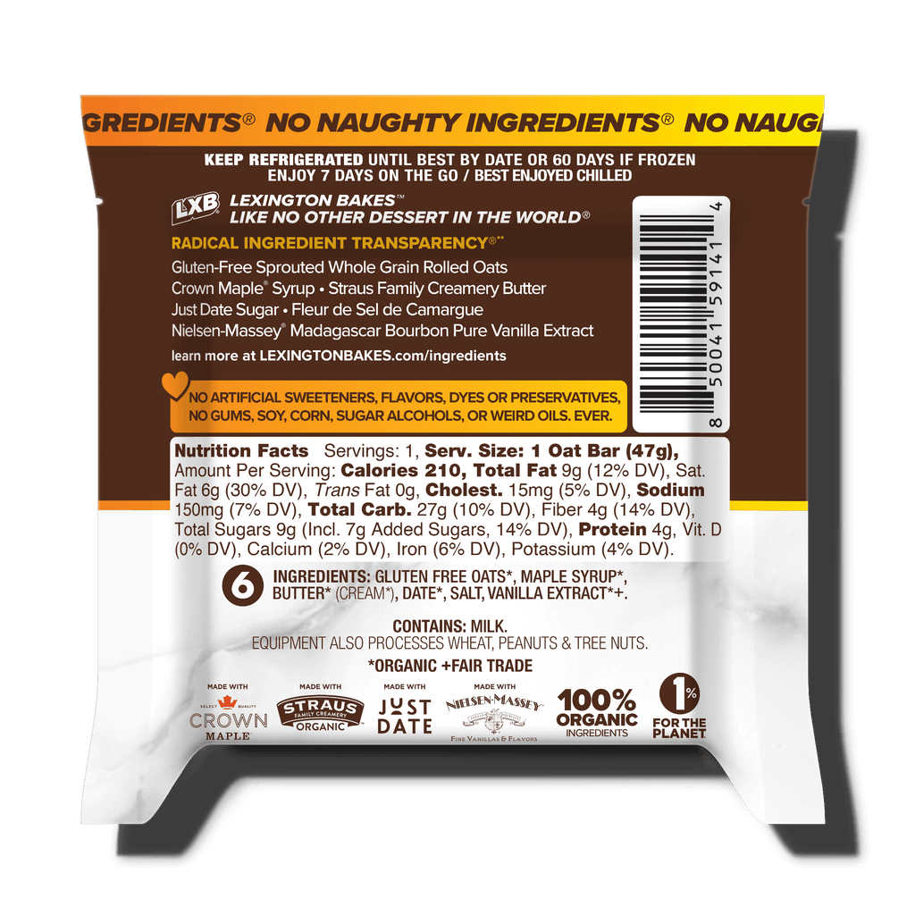 LEXINGTON BAKES Maple Brown Butter Chilled Oat Bar Nutrition Facts