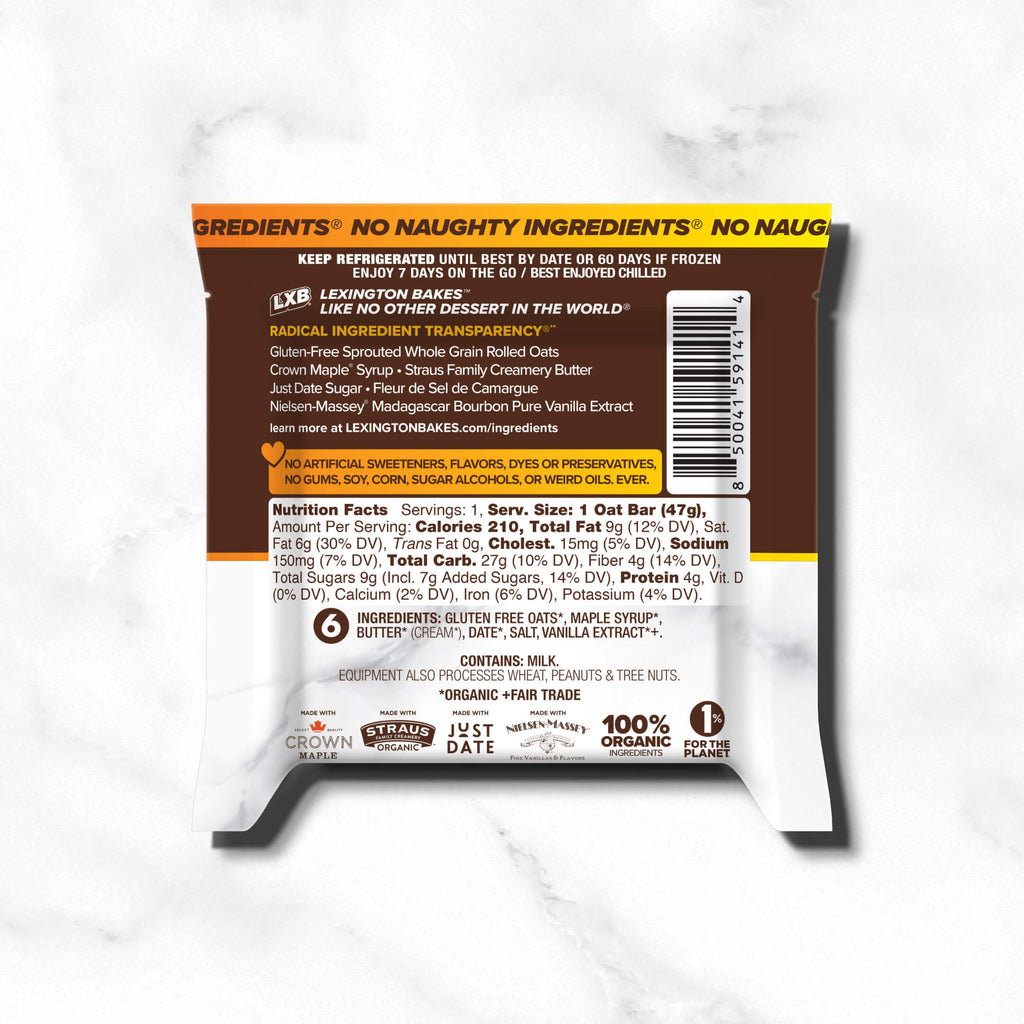 LEXINGTON BAKES Maple Brown Butter Chilled Oat Bar Nutrition Facts