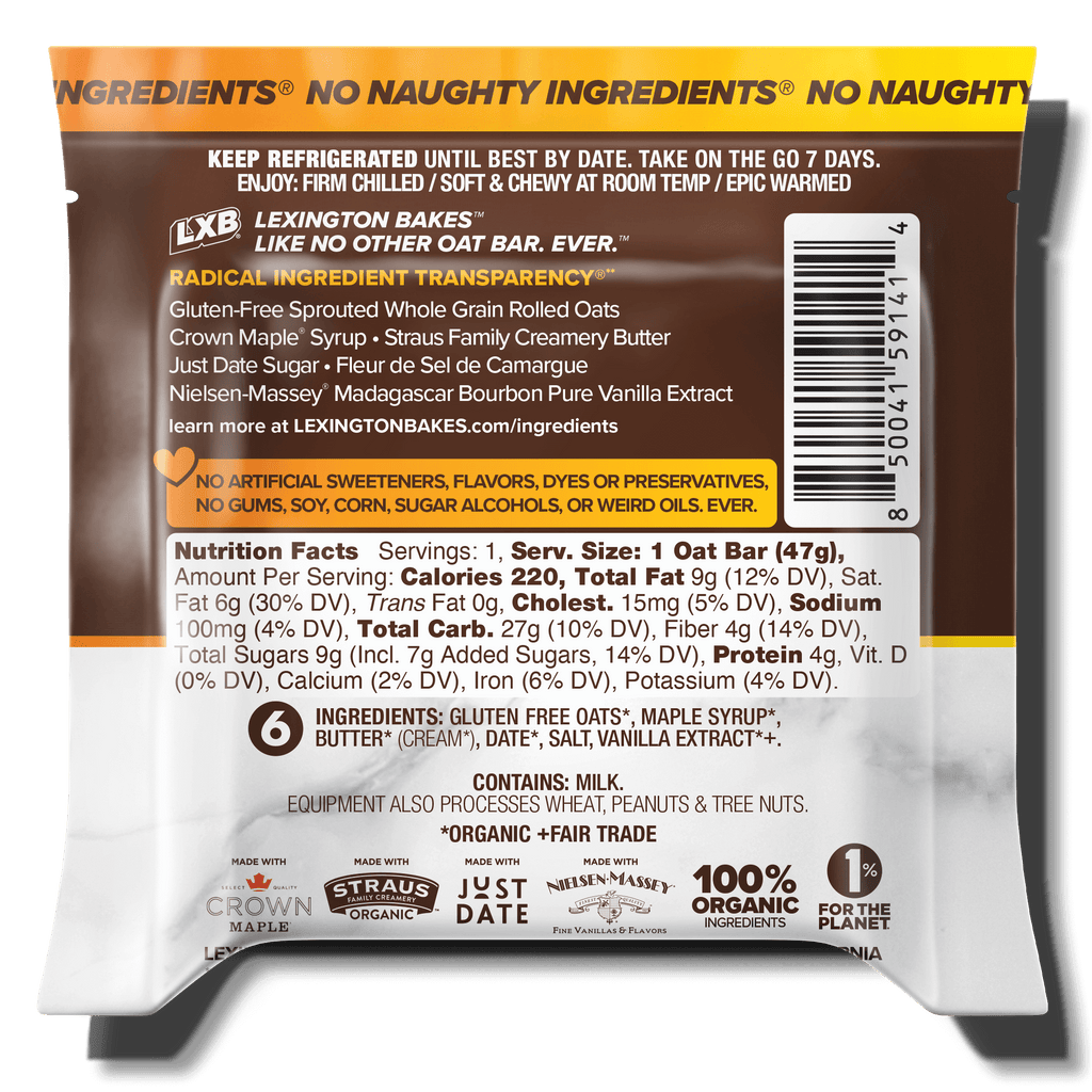 LEXINGTON BAKES Maple Brown Butter Chilled Oat Bars Nutrition Facts