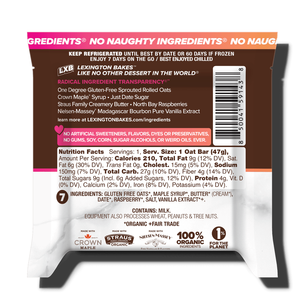 LEXINGTON BAKES Raspberry Crumble Chilled Oat Bar Nutrition Facts