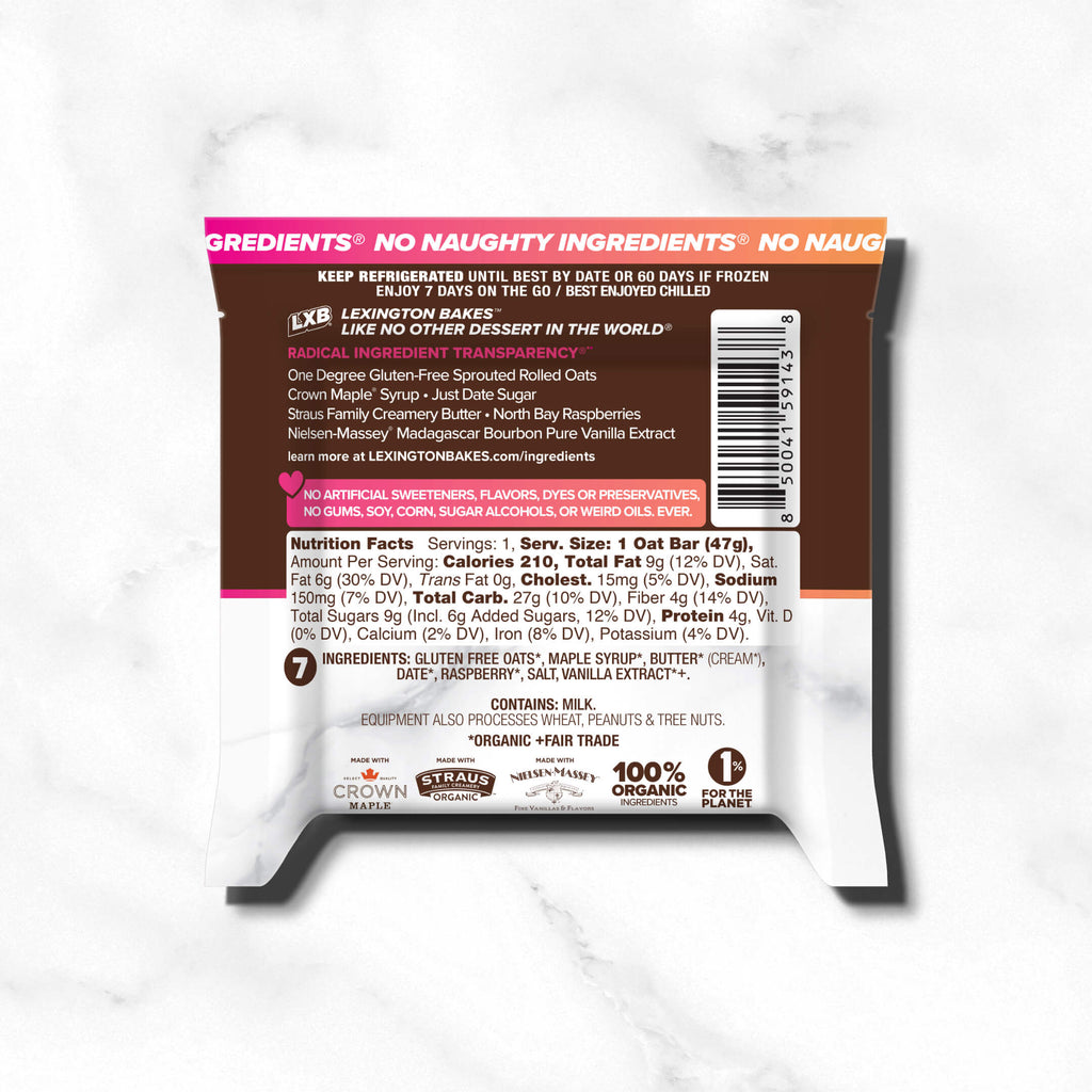 LEXINGTON BAKES Raspberry Crumble Chilled Oat Bar Nutrition Facts