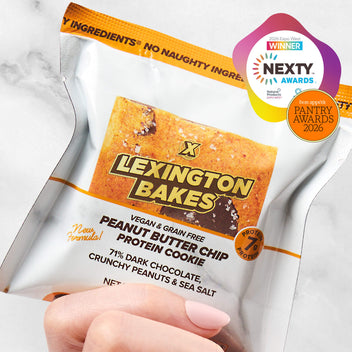 Lexington Bakes peanut butter chocolate chip protein cookie in packaging