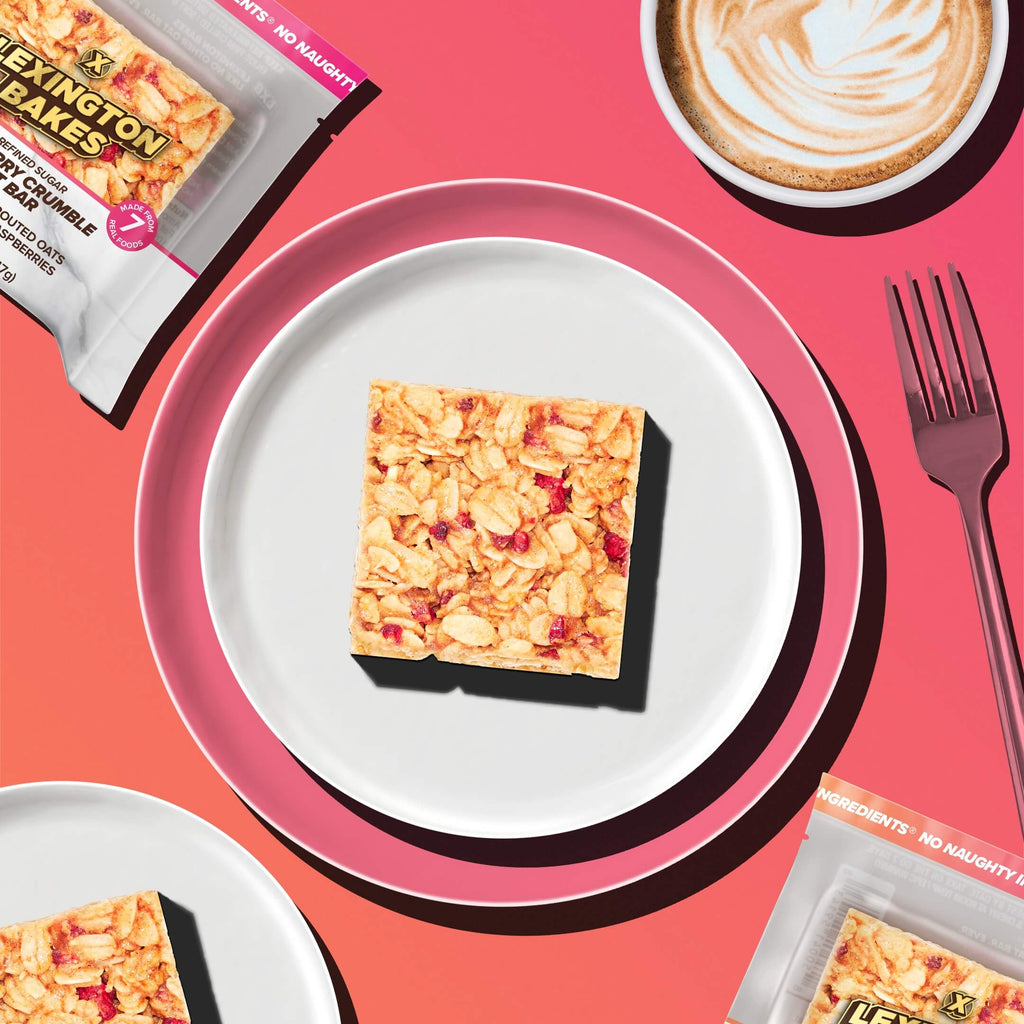 LEXINGTON BAKES Raspberry Crumble Chilled Oat Bars Plated