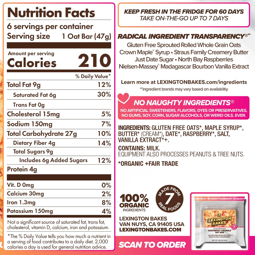 LEXINGTON BAKES Raspberry Crumble Chilled Oat Bars Nutrition Facts